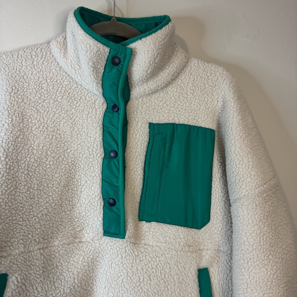 Wilo The Label Cozy Fleece Pullover in Cream and Teal Size Medium - Picture 2 of 7